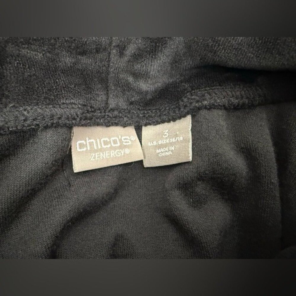 CHICOS Zenergy Black Velour Funnel-Neck Tunic Pullover Drawstring Cozy Size 3(L) - Picture 10 of 13